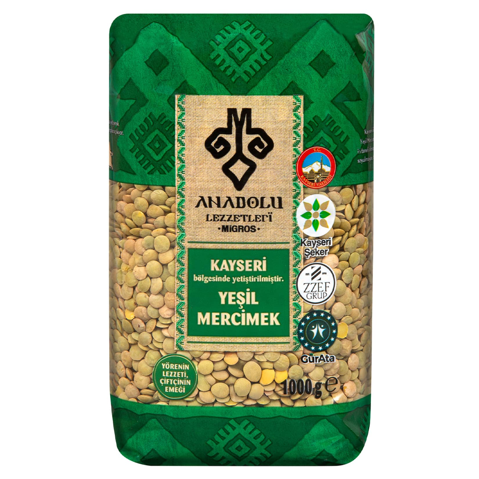 Anadolu Lezzetleri Kayseri Yeşil Mercimek 1 Kg