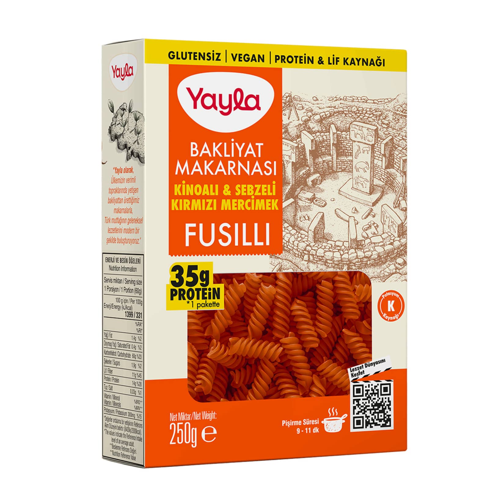 Yayla Glutensiz Kinoa ve Sebze Kırmızı Mercimek Fusilli 250 g
