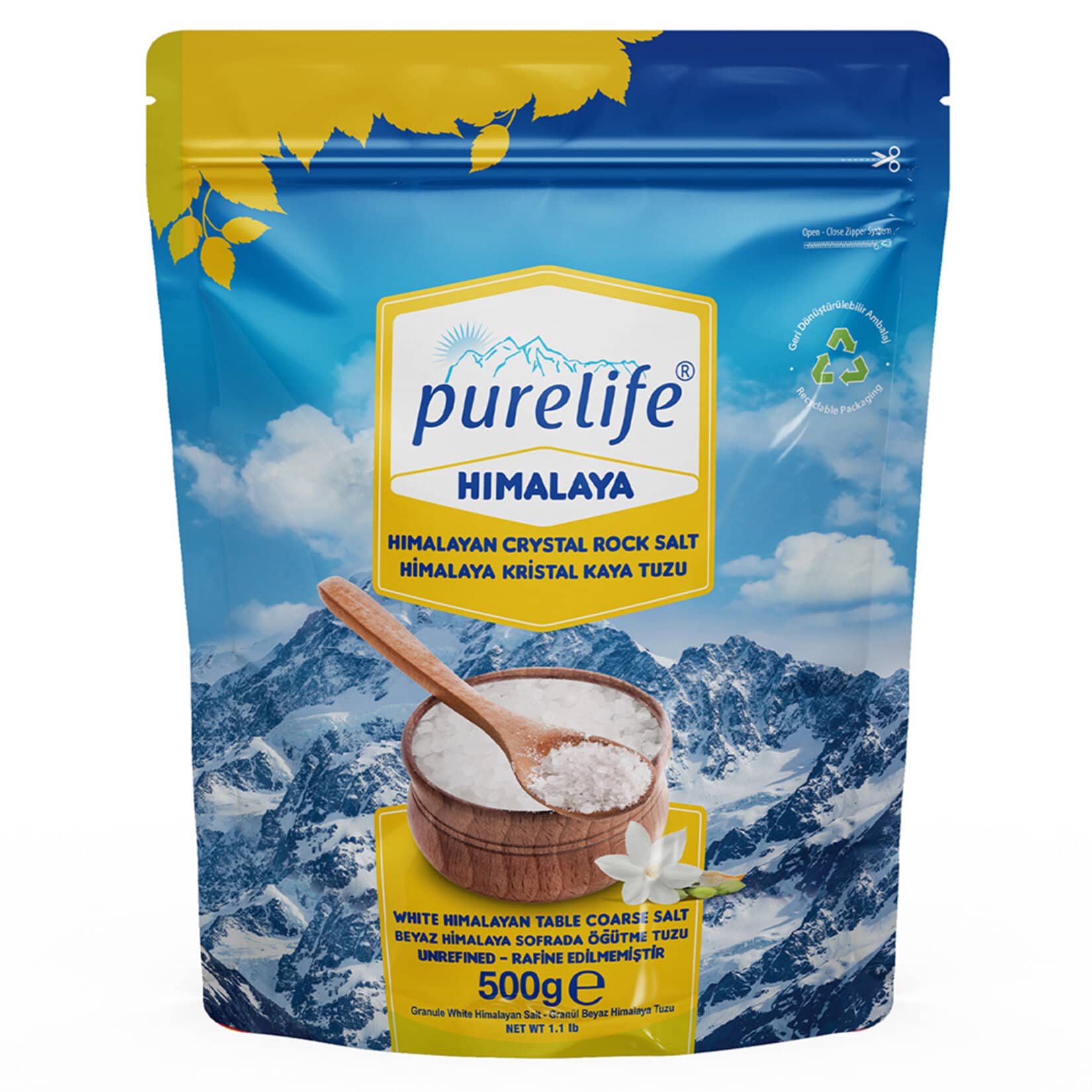 Purelife Himalaya Tuzu Beyaz Granül Sofrada Öğütme 500G