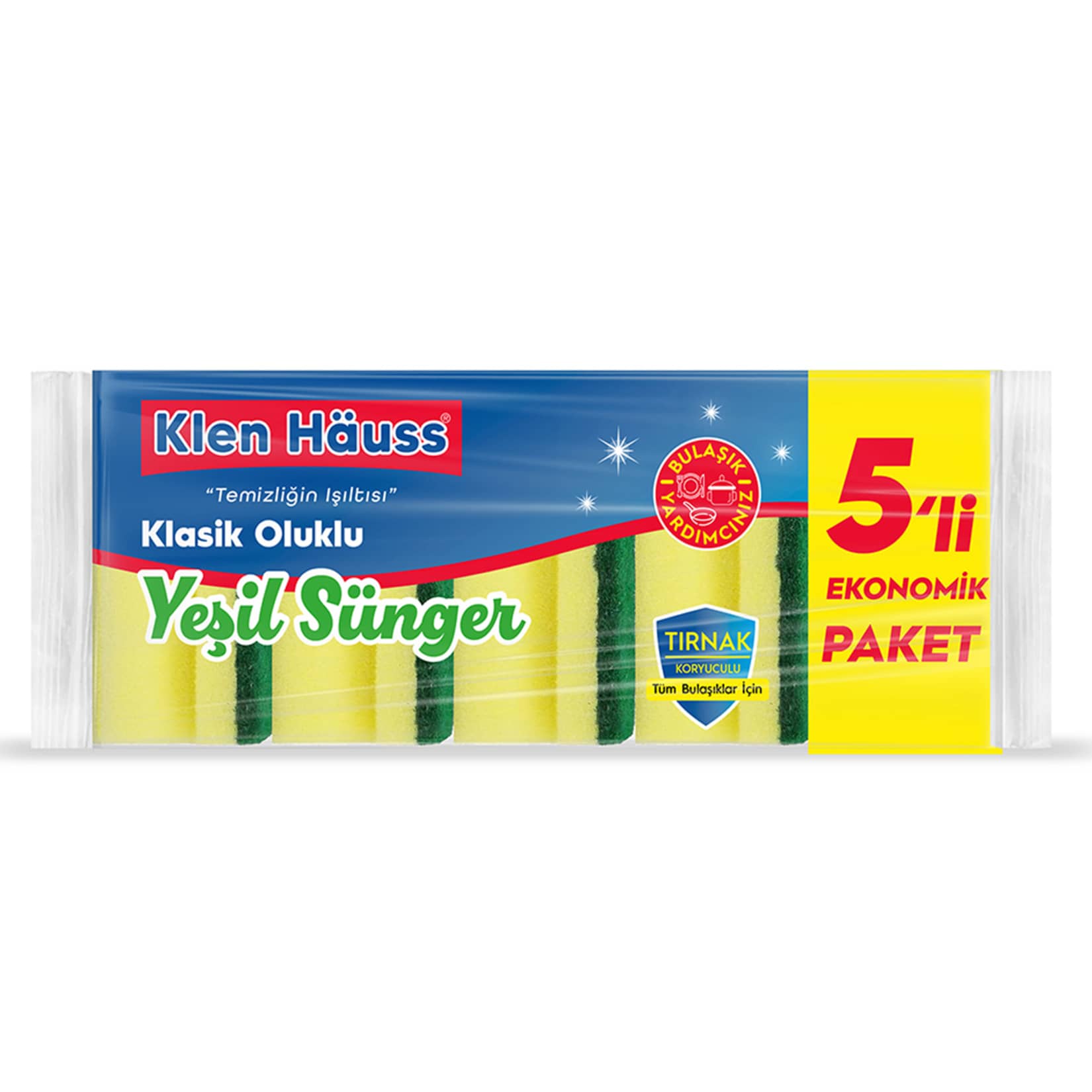 Klen Hauss Klasik Yeşil Oluklu Sünger 5'li