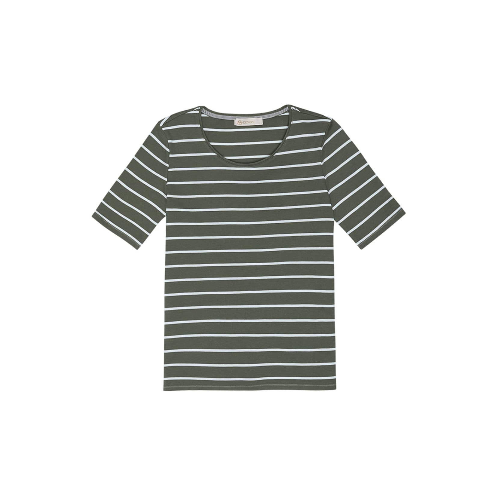 S Design Çizgili Tshirt Haki M