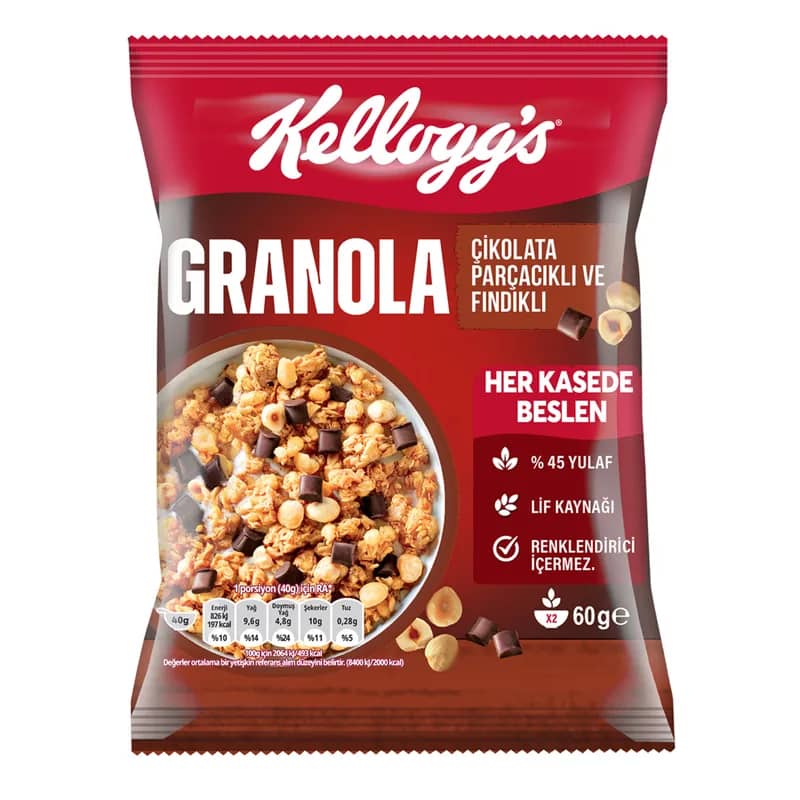 Kellogg's Granola Çikolata Parçacıklı & Fındıklı 60 g