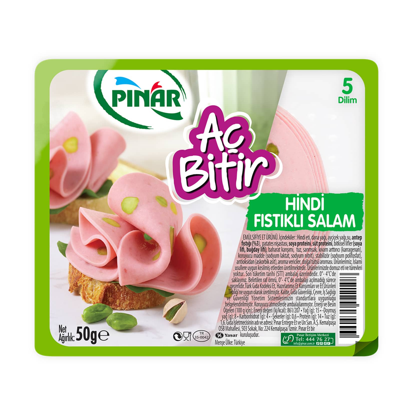 Pınar Aç Bitir Fıstıklı Hindi Salam